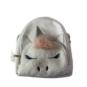 OMG Girls Youth Medium Backpack Unicorn White EUC Faux Fur Leather Bag 0063